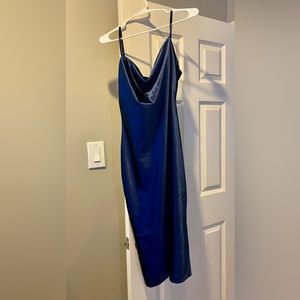 Brand new velvet cowl neck royal blue wedding guest dress - M